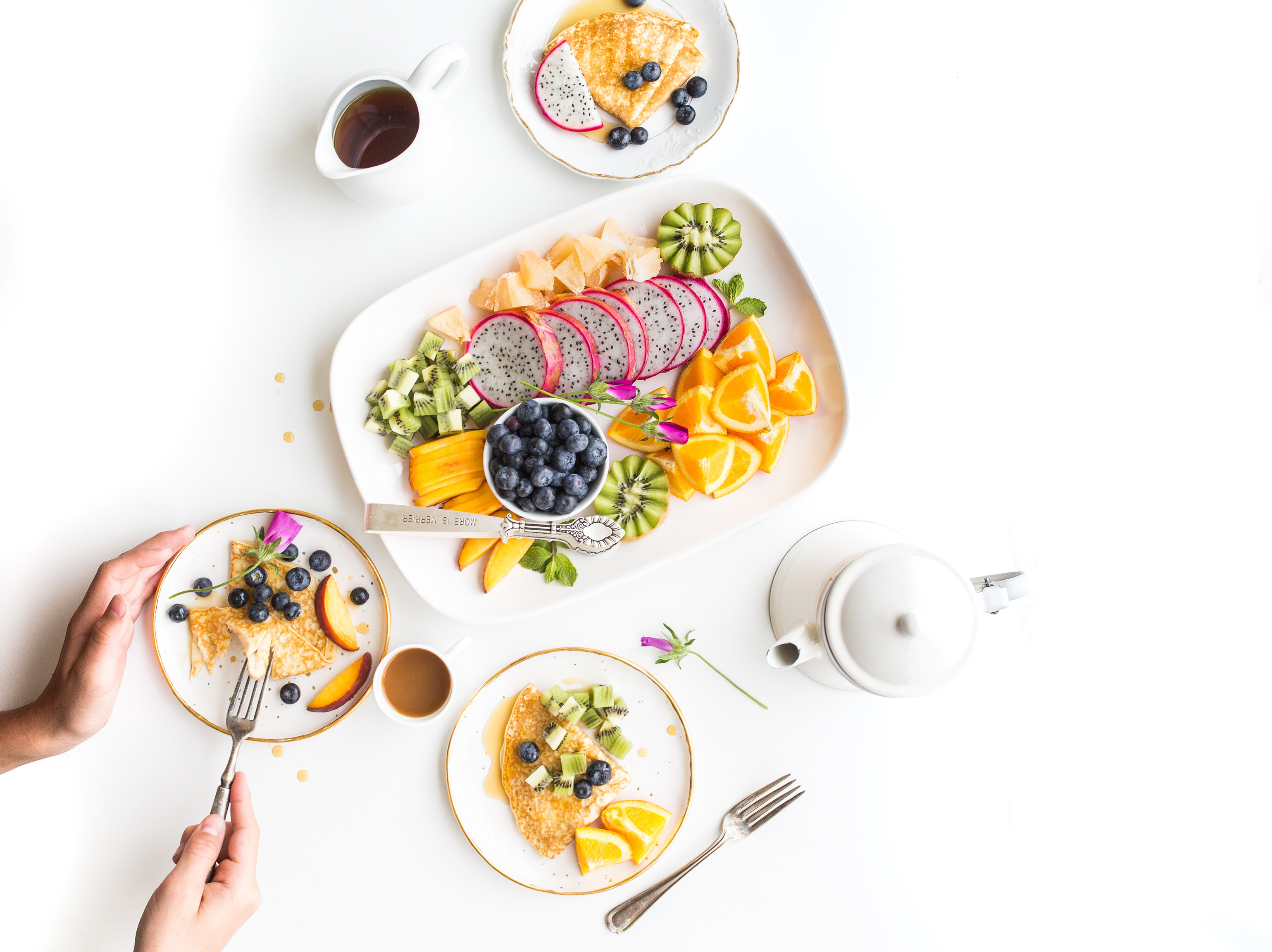 Top View of Healthy Food on White Background